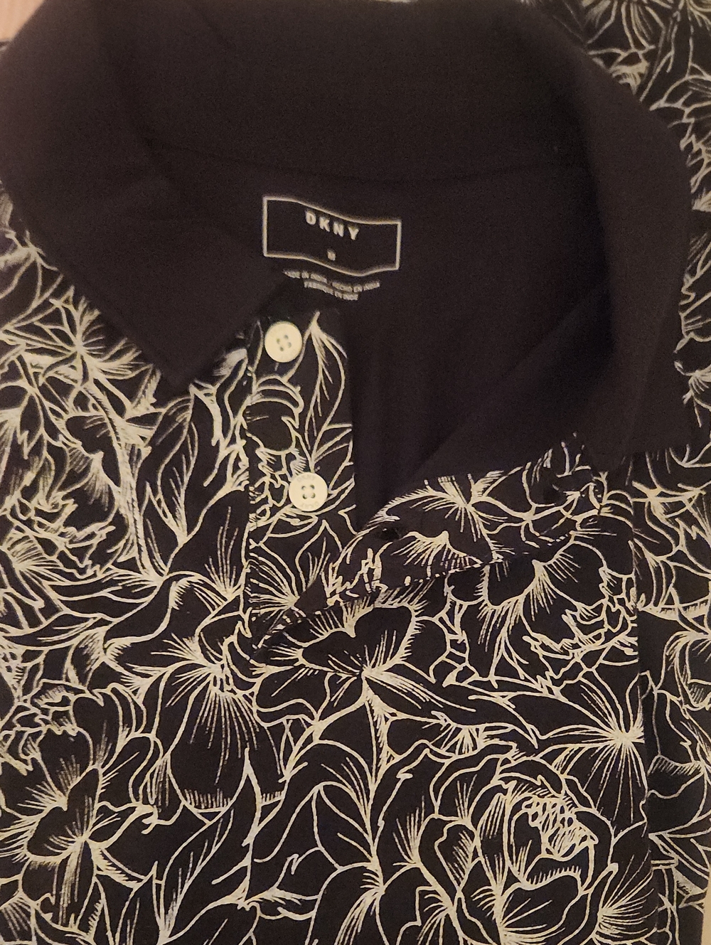 DKNY Black Polo with White Floral Outline